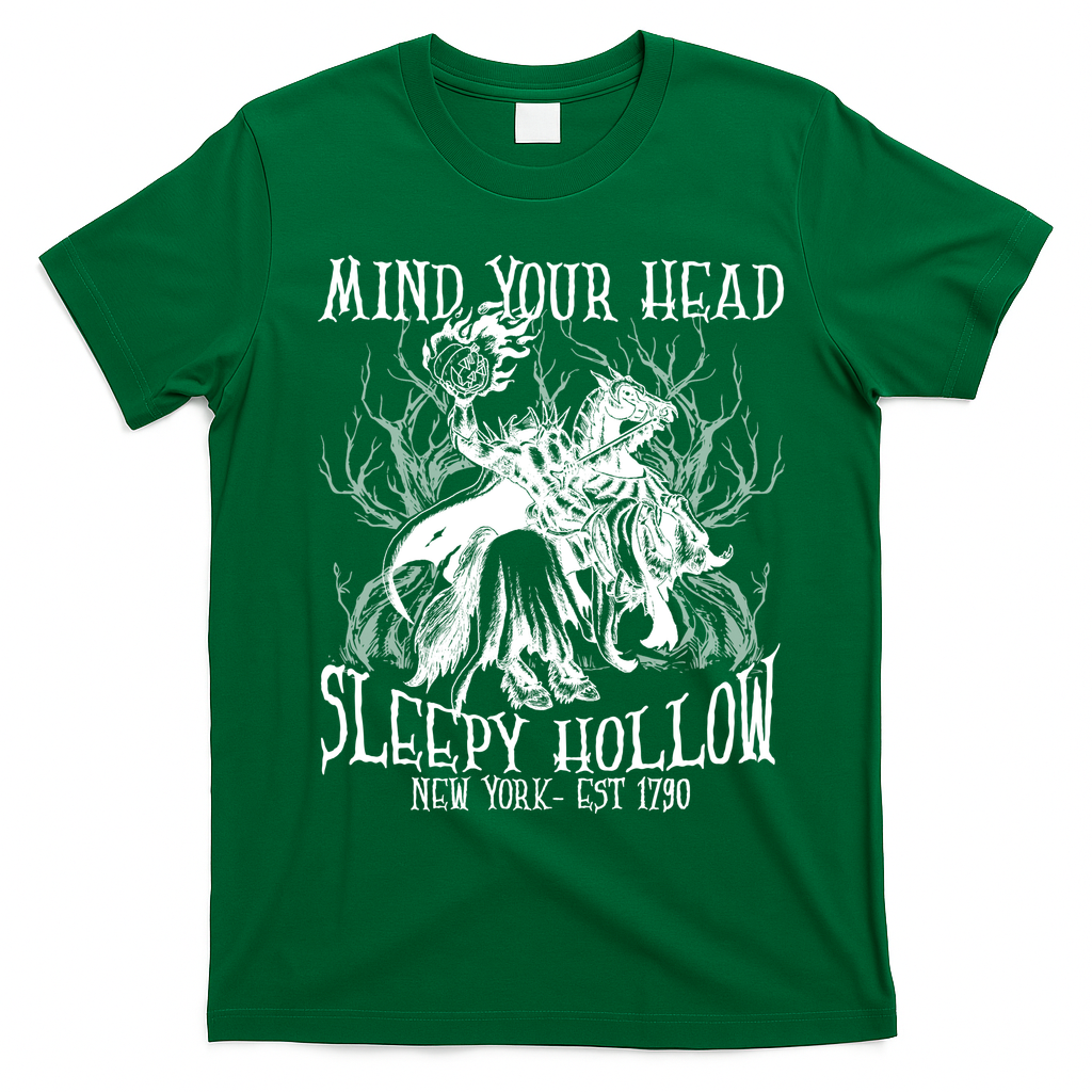 Mind Your Head Headless Horseman Est 1790 Headless Horseman Horror T-Shirt - Irish Green