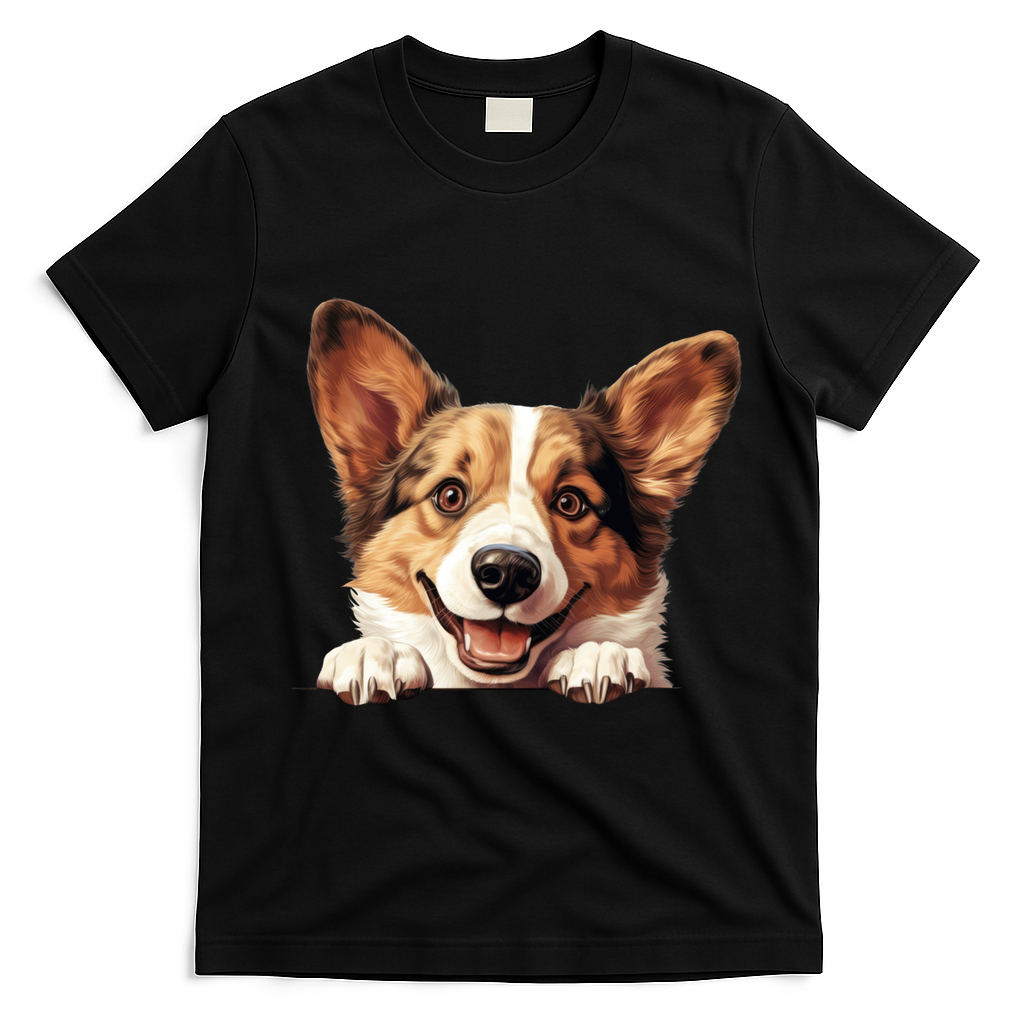 Nice And Funny Peeking Dog Cardigan Welsh Corgi Cute Gift T-Shirt - Black
