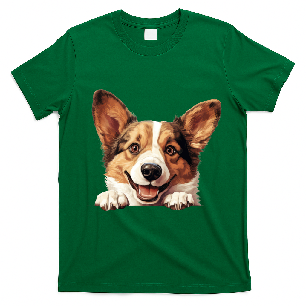 Nice And Funny Peeking Dog Cardigan Welsh Corgi Cute Gift T-Shirt - Irish Green