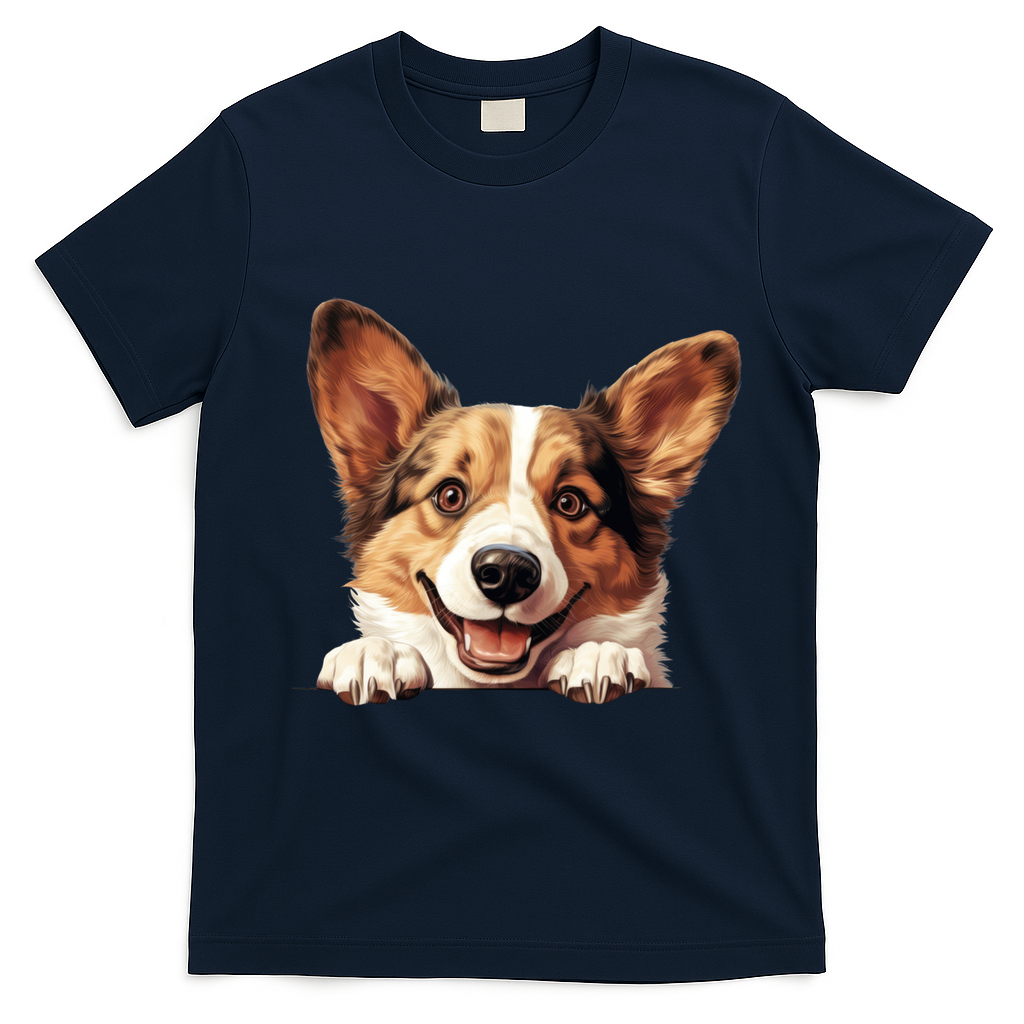 Nice And Funny Peeking Dog Cardigan Welsh Corgi Cute Gift T-Shirt - Navy Blue