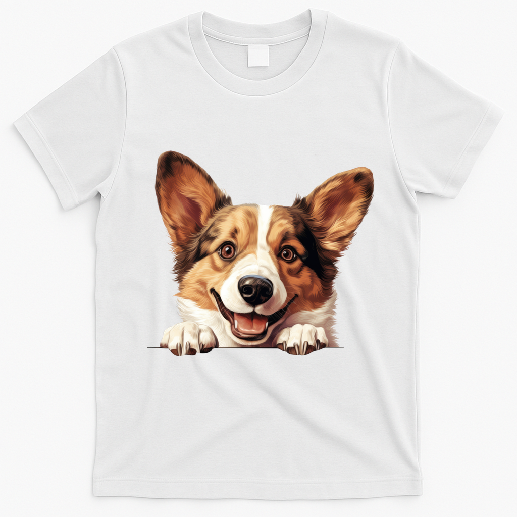 Nice And Funny Peeking Dog Cardigan Welsh Corgi Cute Gift T-Shirt - White