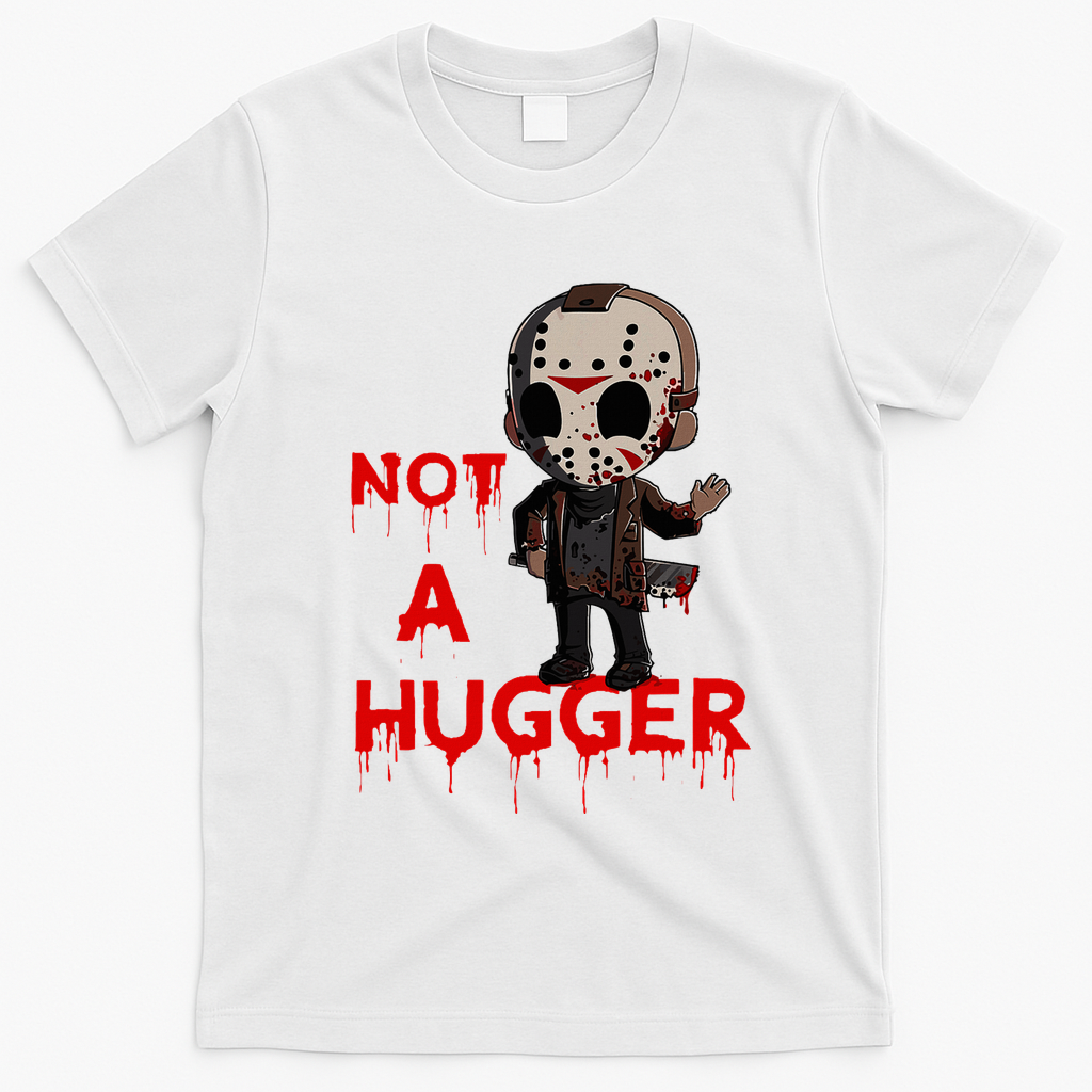 Not A Hugger Funny Jason Friday The 13th Funny Hugger T-Shirt - White