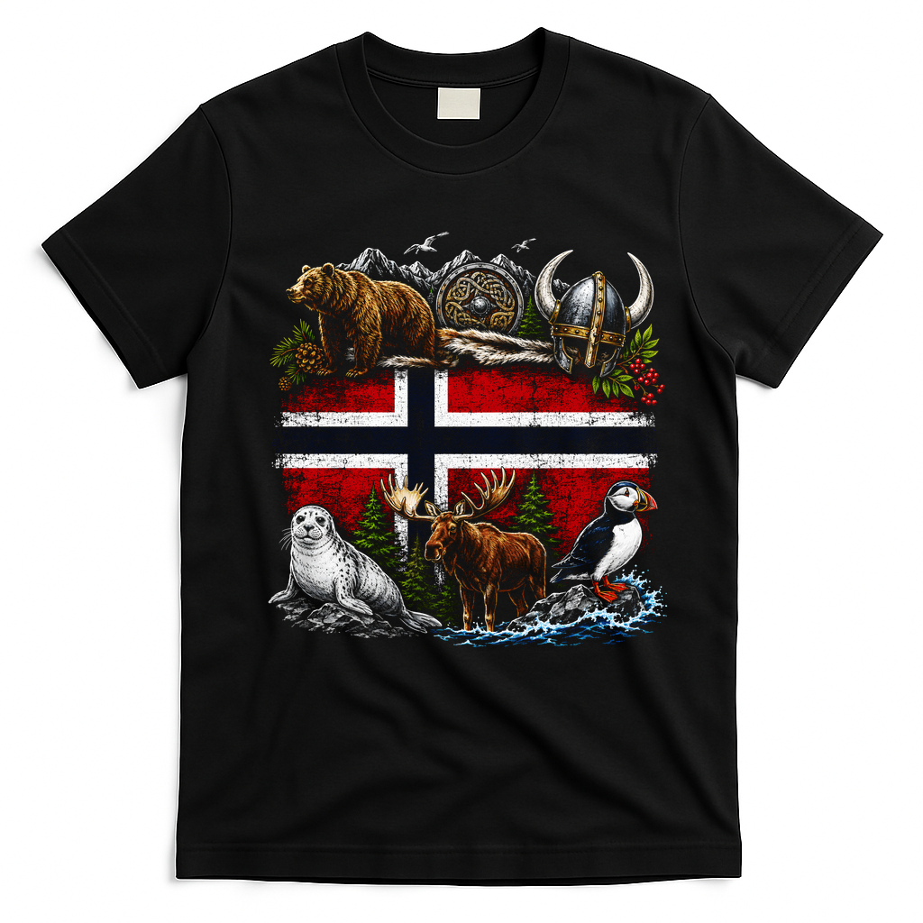 Norway Animal Kingdom Flag T-Shirt - Black