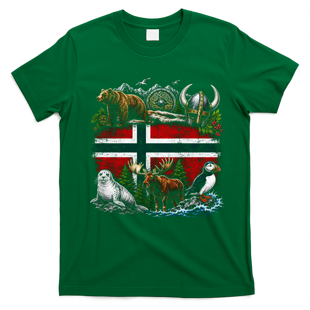 Norway Animal Kingdom Flag T-Shirt - Irish Green