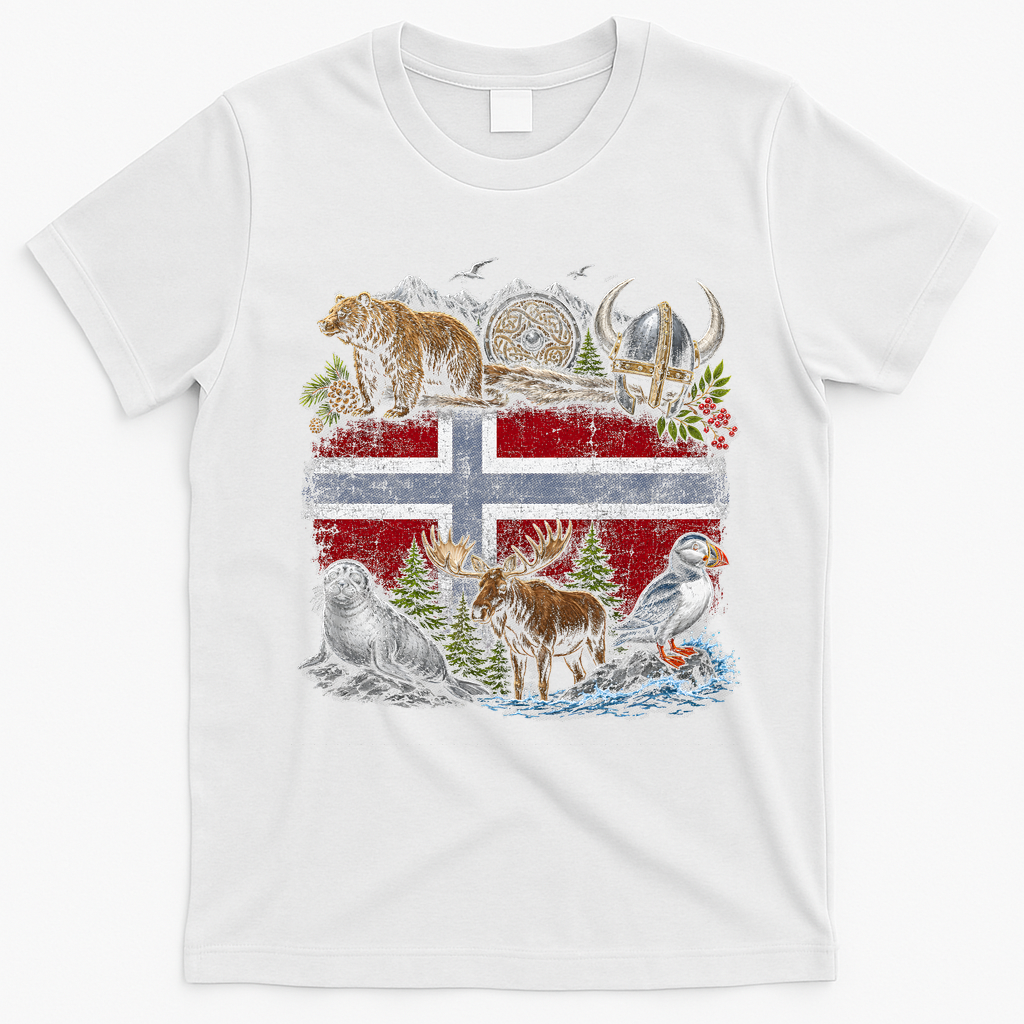 Norway Animal Kingdom Flag T-Shirt - White