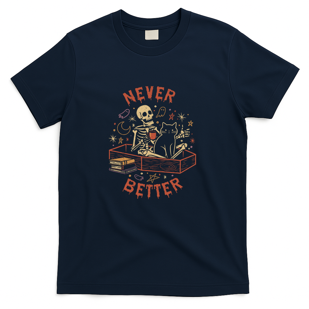 Never Better Skeleton Cat by Tobe Fonseca - Navy