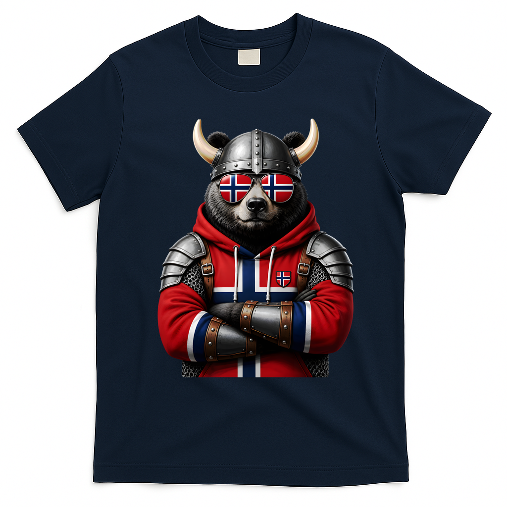 Norwegian Bear Viking Warrior T-Shirt - Navy Blue