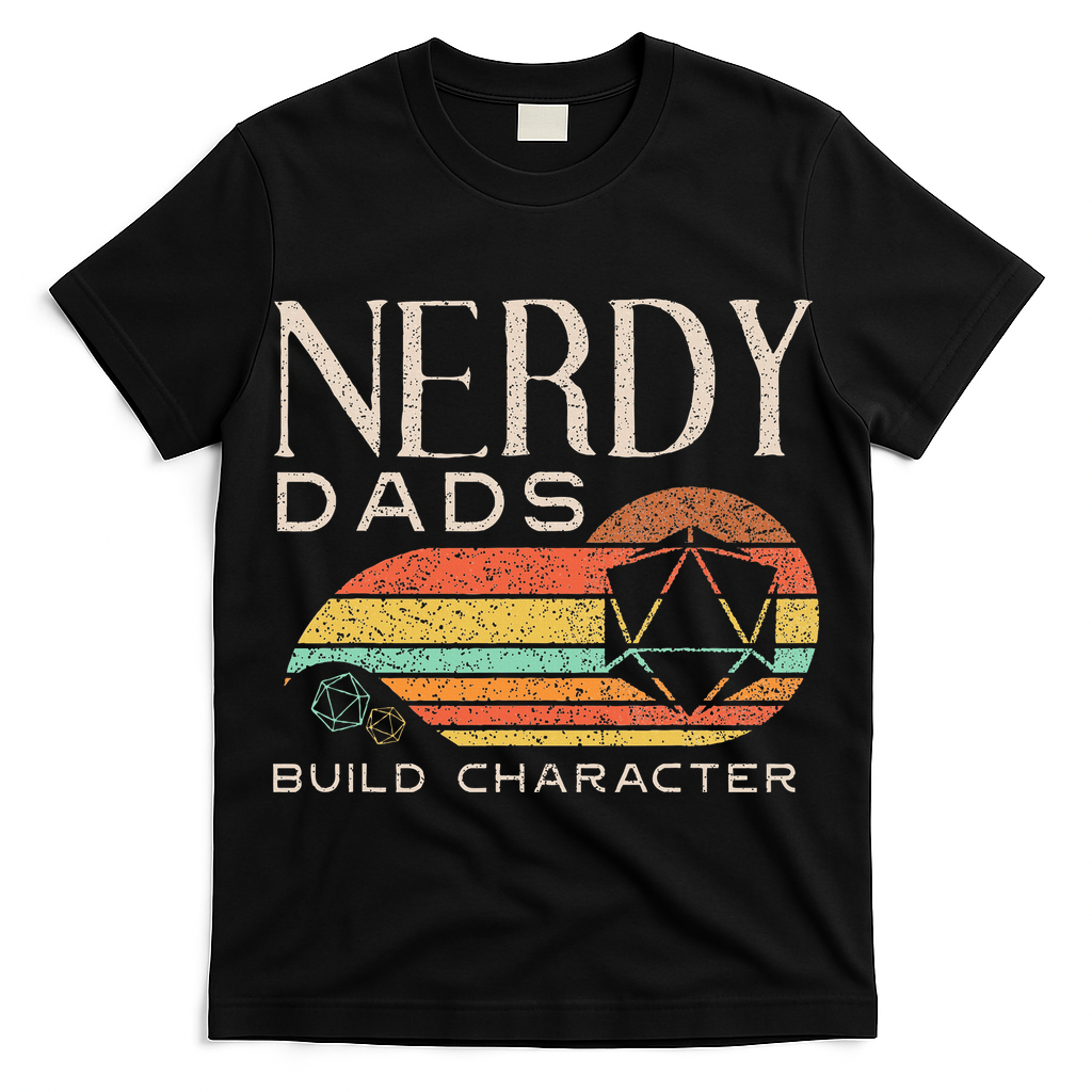 Nerdy Dads Build Character Funny Rpg Gaming D20 Dice Gamer T-Shirt