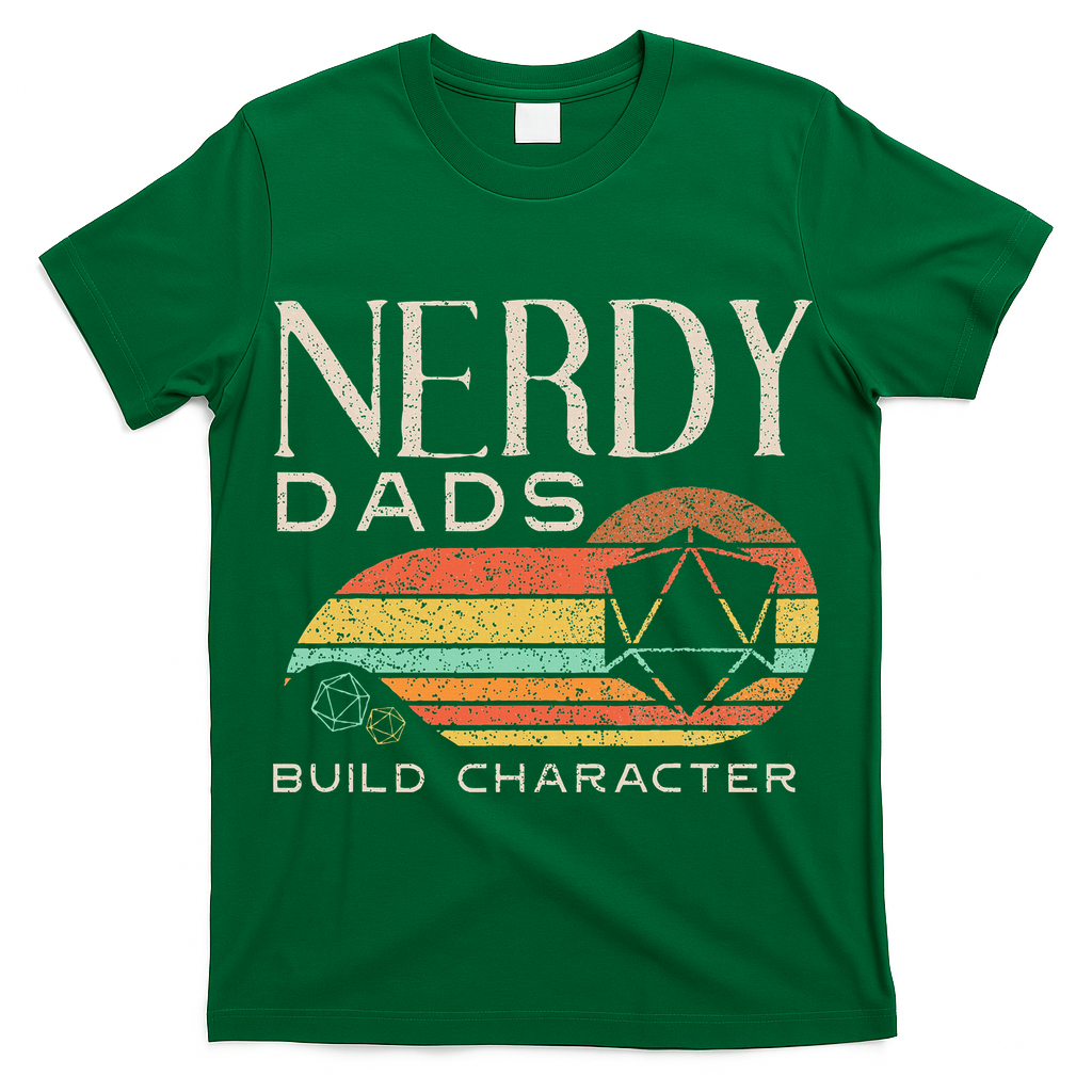 Nerdy Dads Build Character Funny Rpg Gaming D20 Dice Gamer T-Shirt