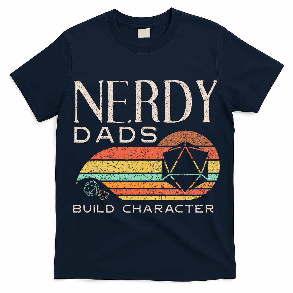 Nerdy Dads Build Character Funny Rpg Gaming D20 Dice Gamer T-Shirt
