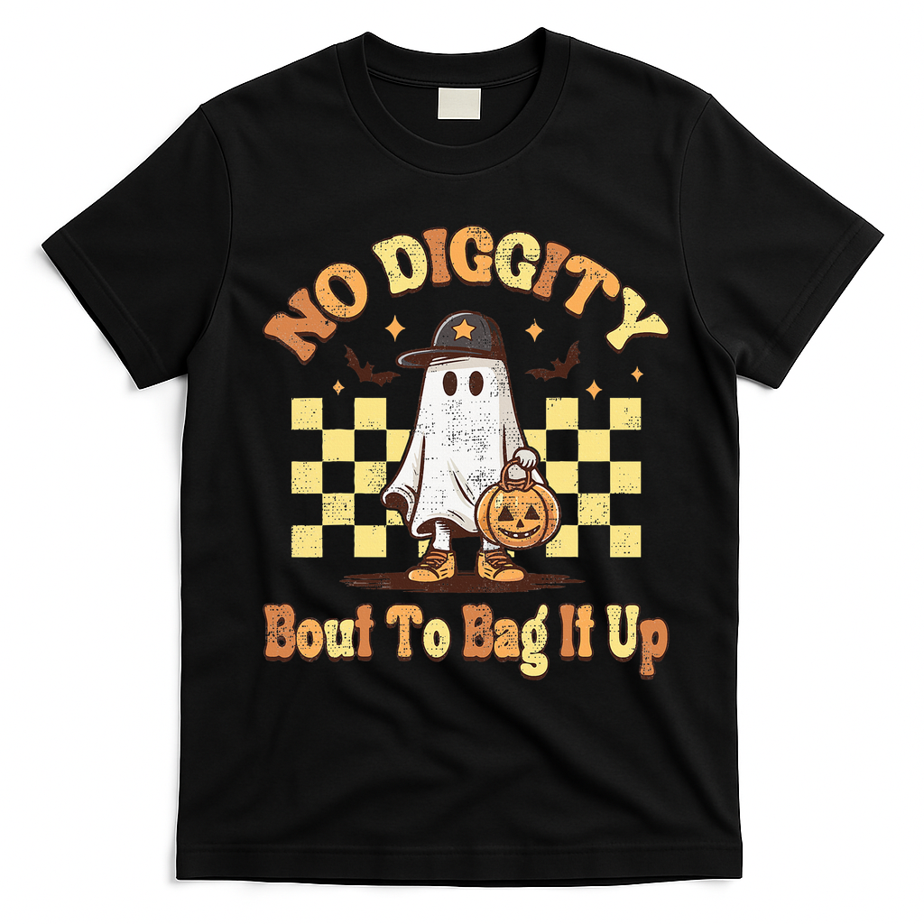 No Diggity Bout To Bag It Up Cool Ghost Halloween T-Shirt - Black