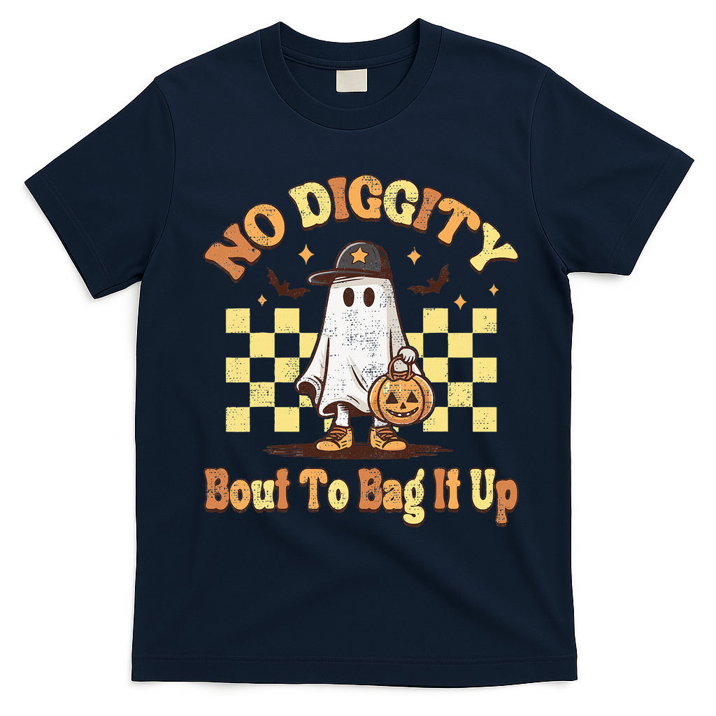 No Diggity Bout To Bag It Up Cool Ghost Halloween T-Shirt - Navy Blue