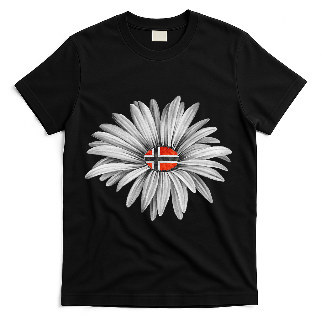 Norwegian Flag Daisy Trendy For Summer Cruise Norway Travel T-Shirt - Black