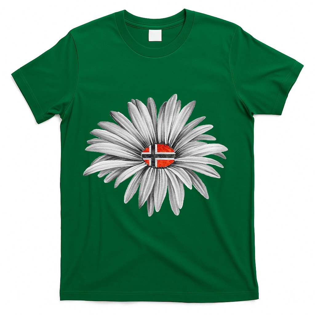 Norwegian Flag Daisy Trendy For Summer Cruise Norway Travel T-Shirt - Green