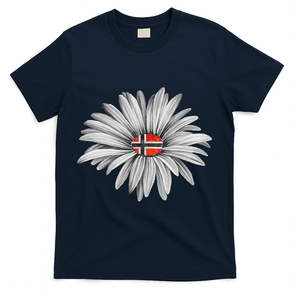 Norwegian Flag Daisy Trendy For Summer Cruise Norway Travel T-Shirt - Navy
