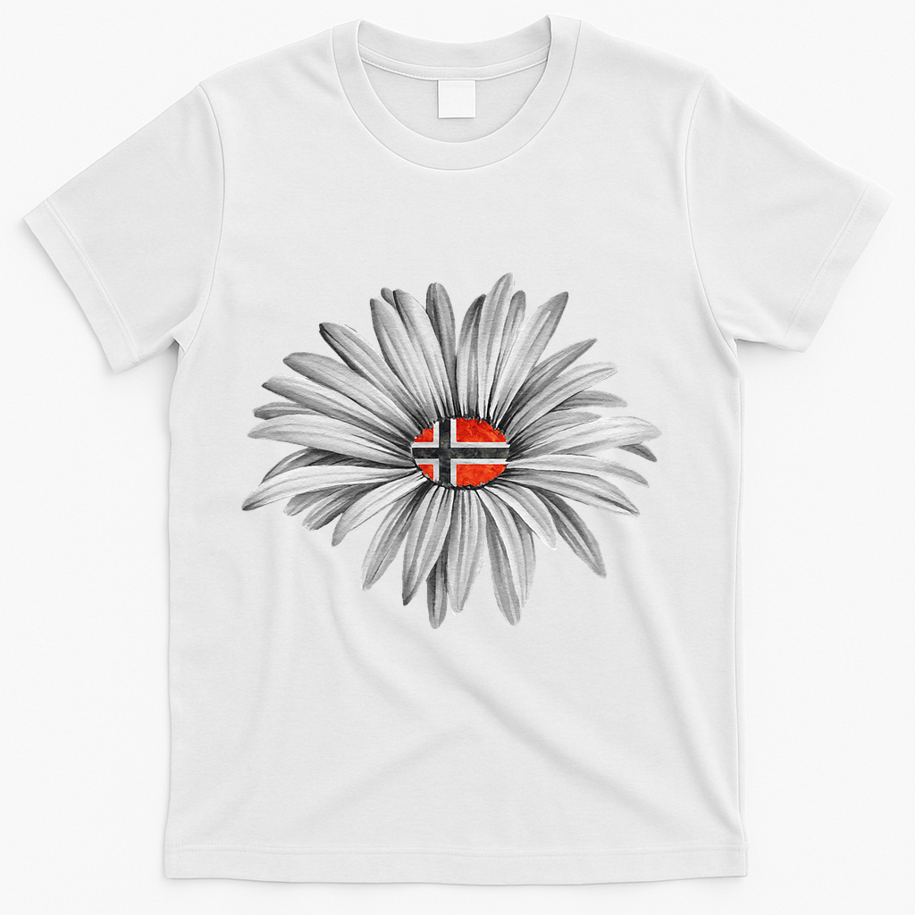 Norwegian Flag Daisy Trendy For Summer Cruise Norway Travel T-Shirt - White