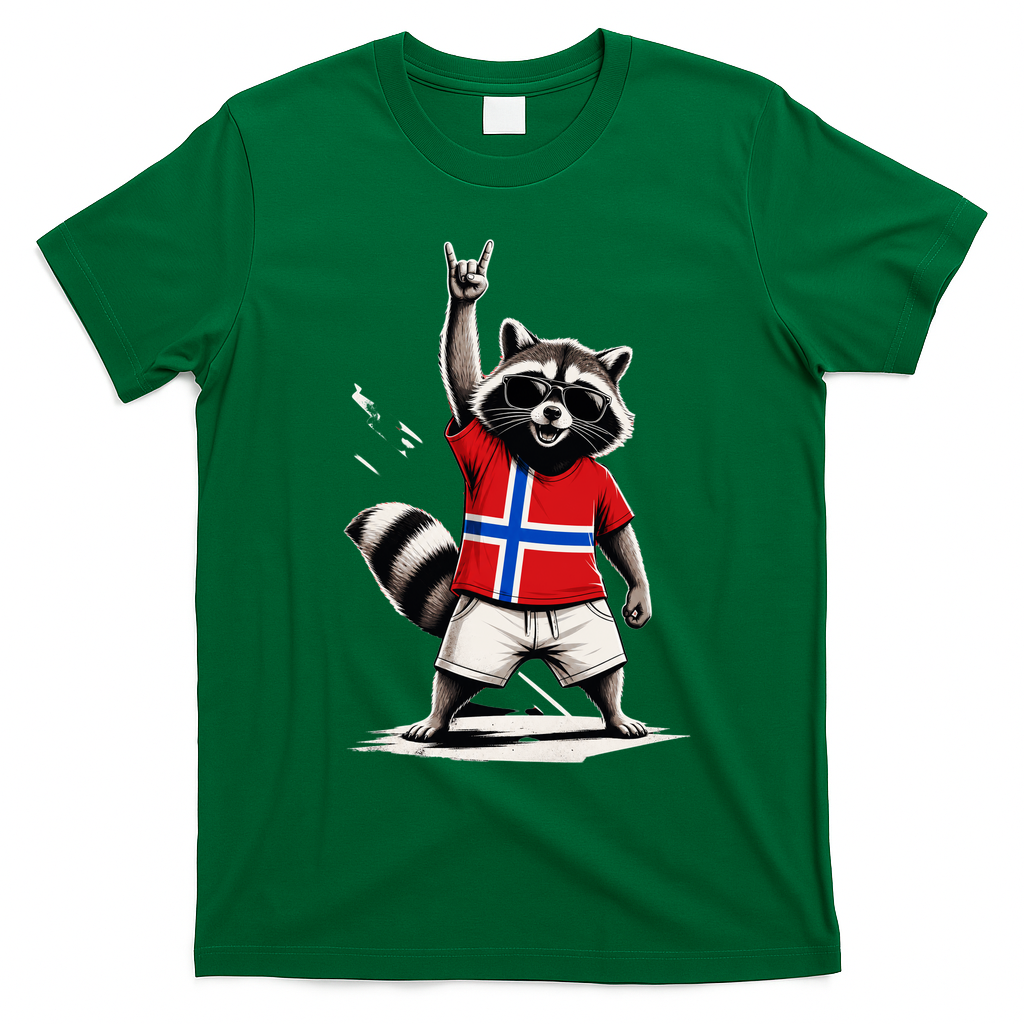 Norwegian Flag Funny Raccoon Norway T-Shirt - Irish Green