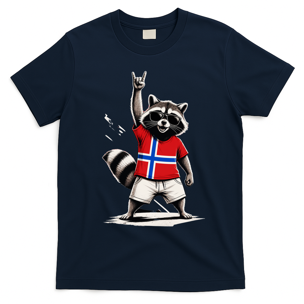 Norwegian Flag Funny Raccoon Norway T-Shirt - Navy Blue