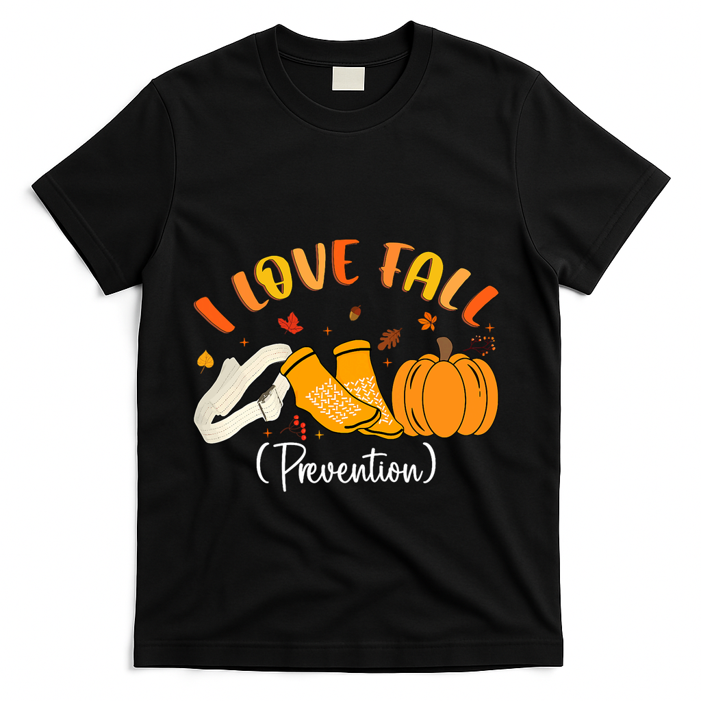 Nurse Fall I Love Fall Prevention Fall Physical Therapy T-Shirt - Black
