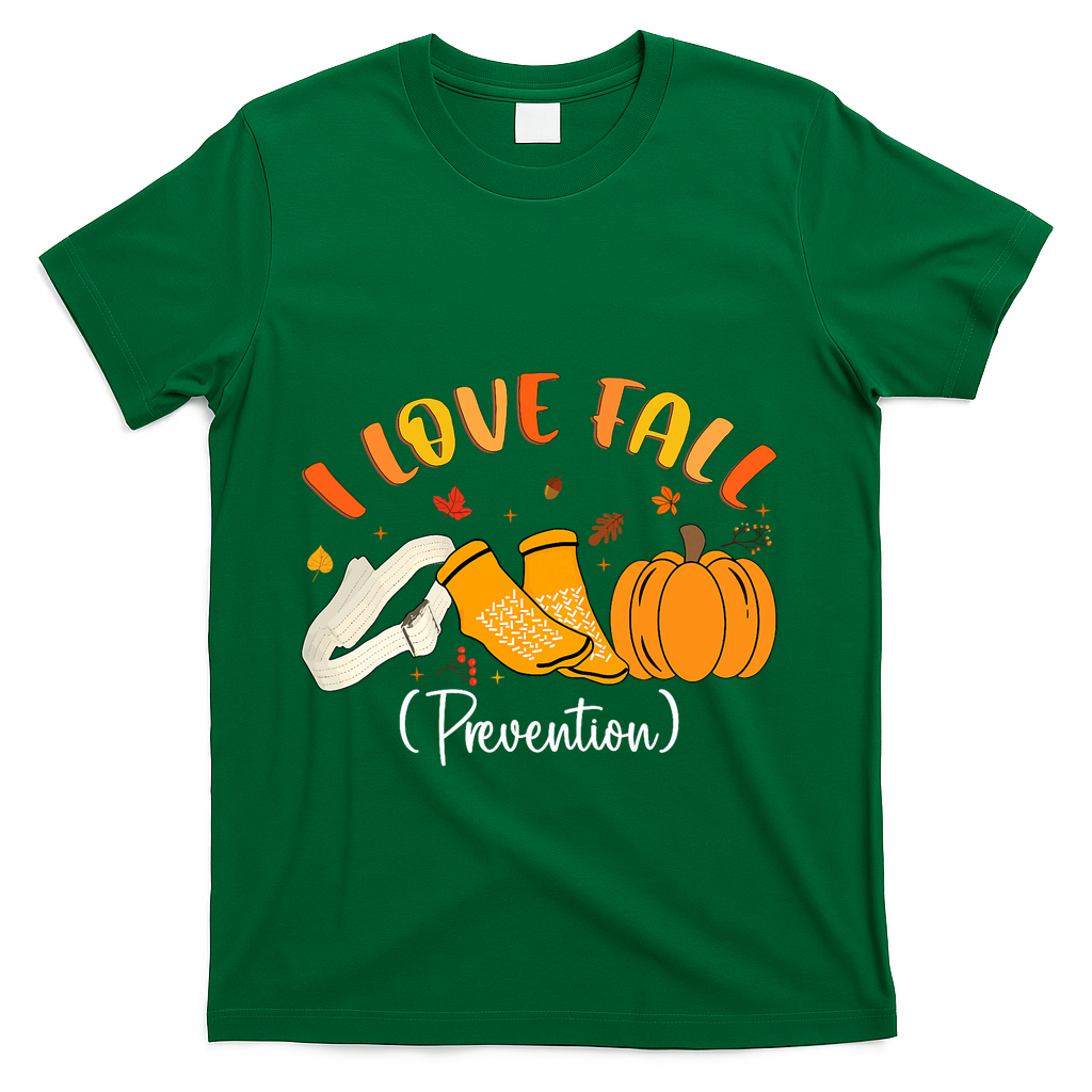 Nurse Fall I Love Fall Prevention Fall Physical Therapy T-Shirt - Green