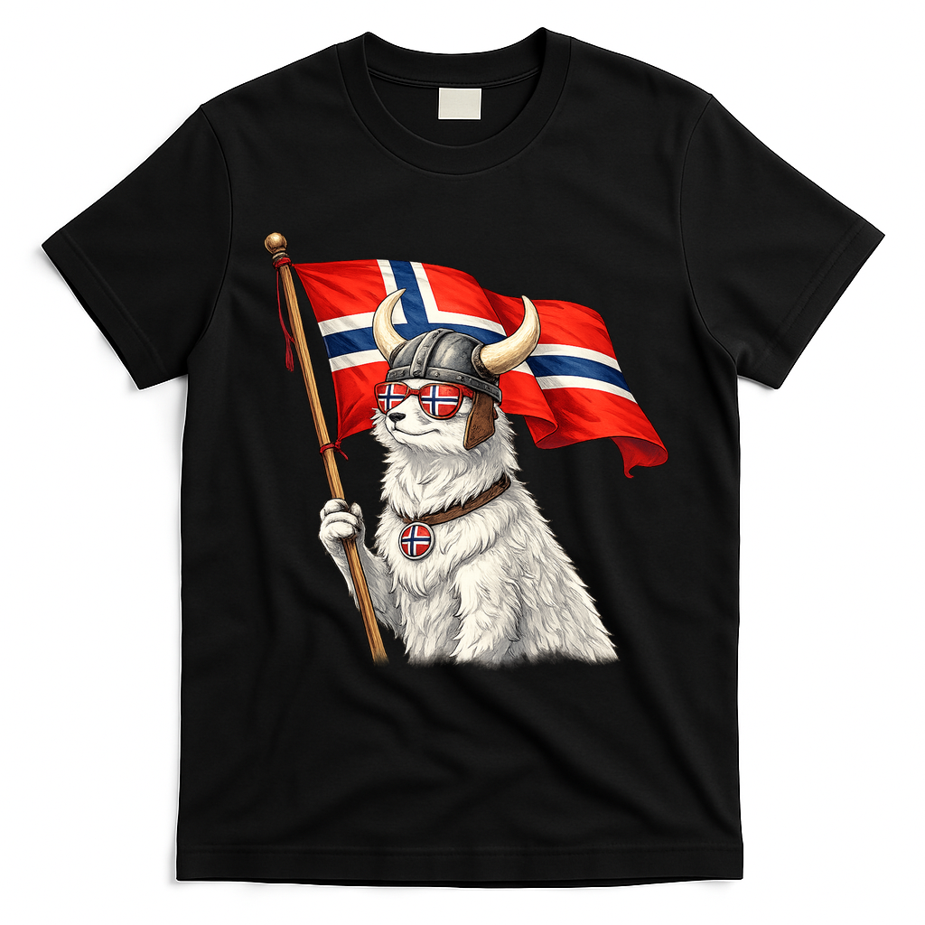 Norwegian Flag Waving Yeti Norway Norge Pride T-Shirt - Black