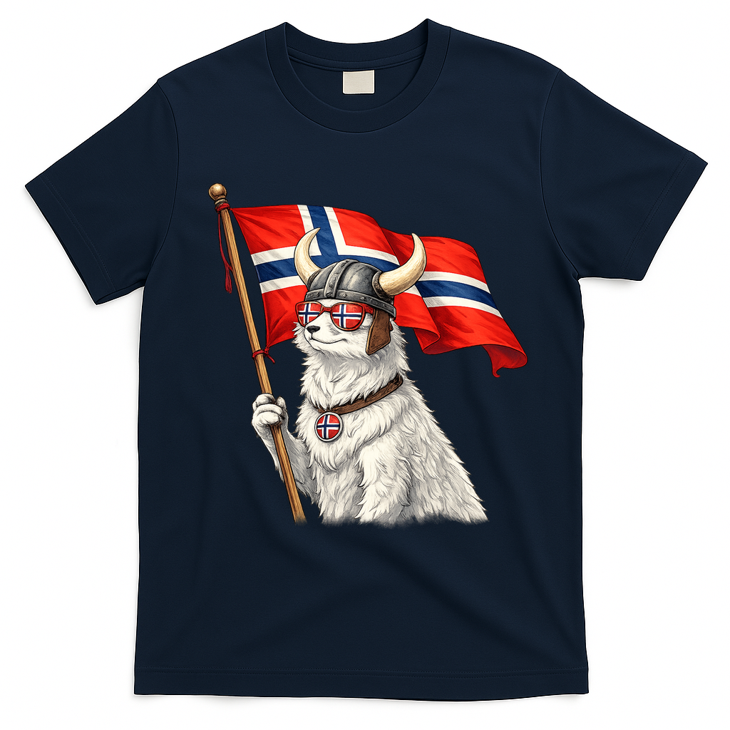 Norwegian Flag Waving Yeti Norway Norge Pride T-Shirt - Navy Blue