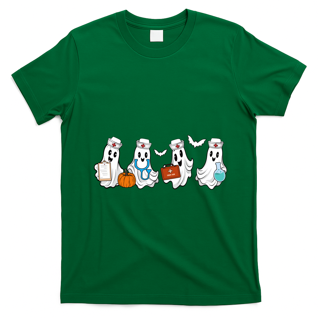Nurse Halloween Ghost Festive T-Shirt - Irish Green