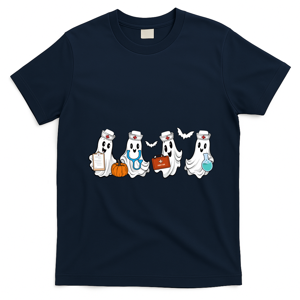 Nurse Halloween Ghost Festive T-Shirt - Navy Blue