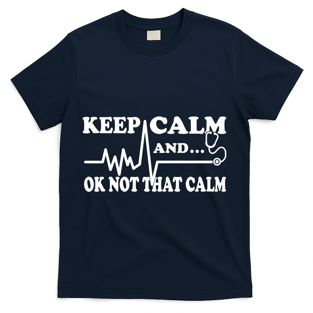 Nurse Keep Calm And Ok Not That Calm Funny Cardiac Nursing Gift T-Shirt - Navy