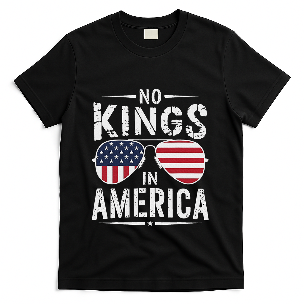 No Kings In America Sunglasses Us Flag Funny Anti Trump T-Shirt - Black