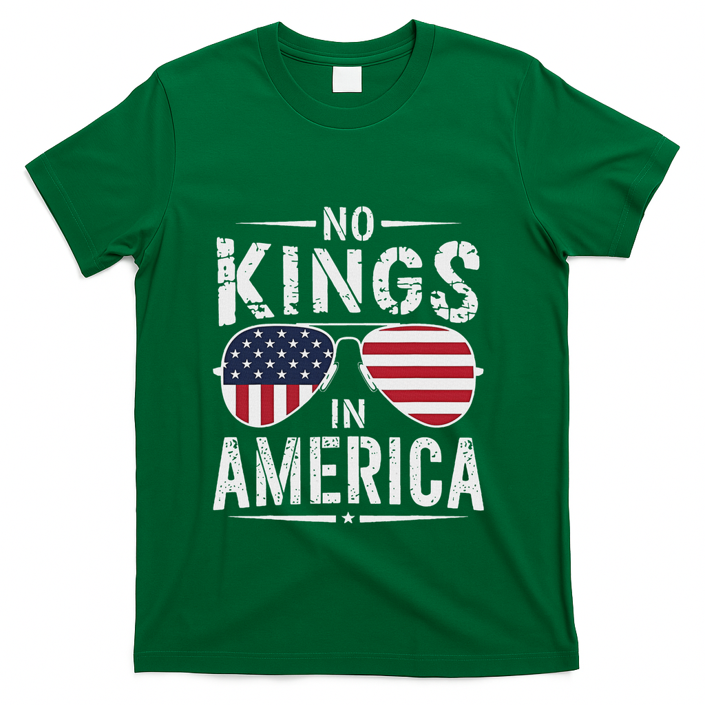 No Kings In America Sunglasses Us Flag Funny Anti Trump T-Shirt - Green