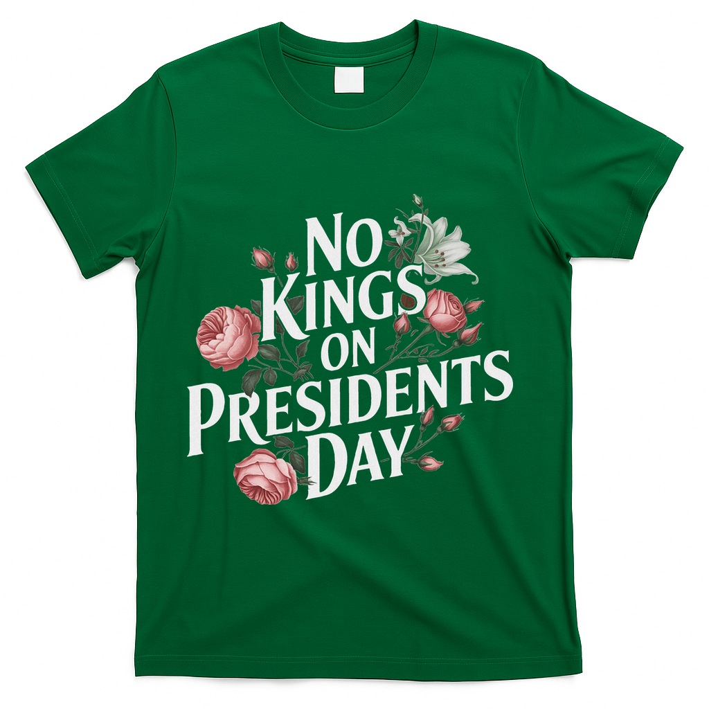 No Kings On Presidents Day Retro Anti Trump Subtle Protest T-Shirt - Green
