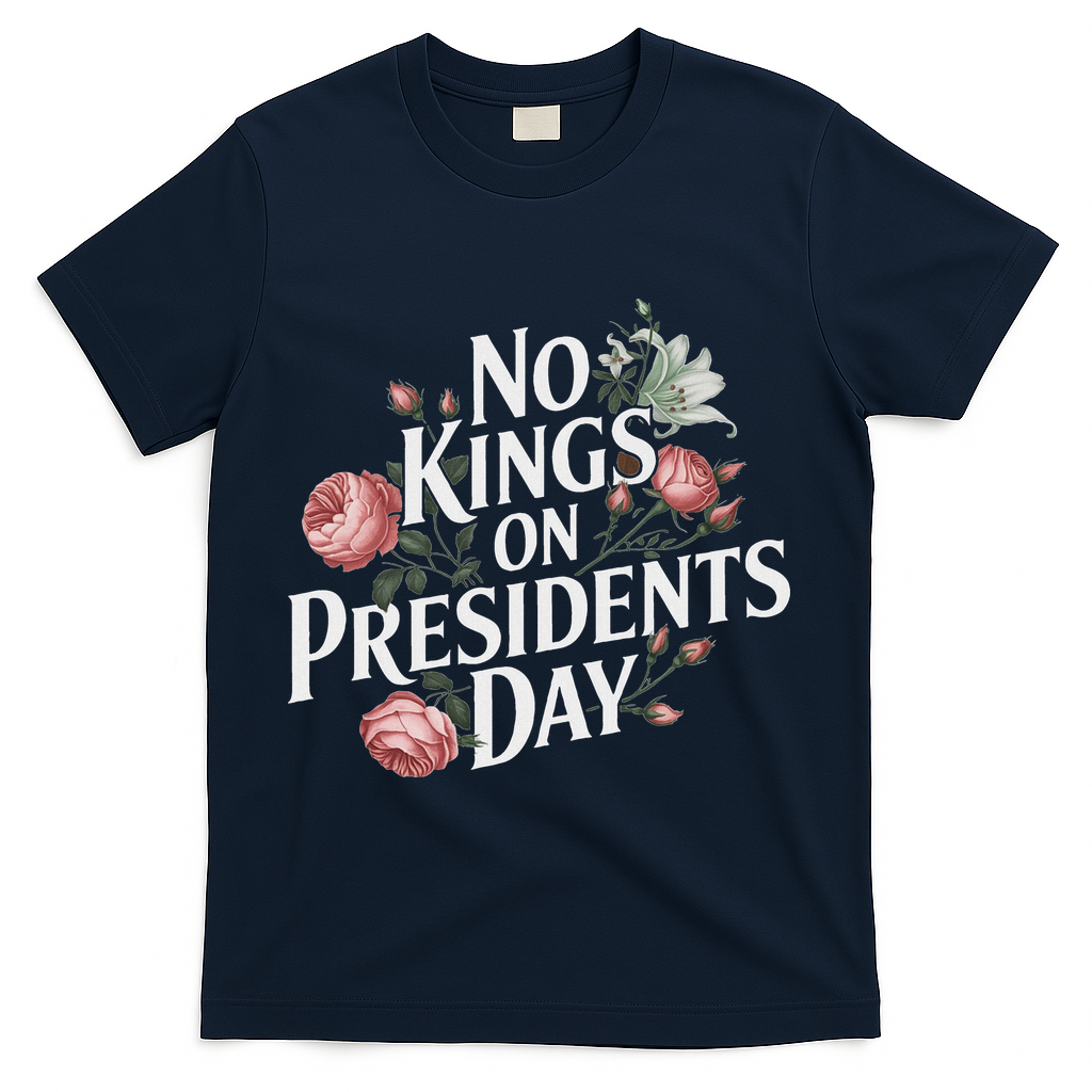 No Kings On Presidents Day Retro Anti Trump Subtle Protest T-Shirt - Navy