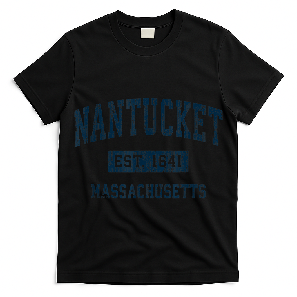 Nantucket Massachusetts MA Vintage Sports Design Navy Print T-Shirt