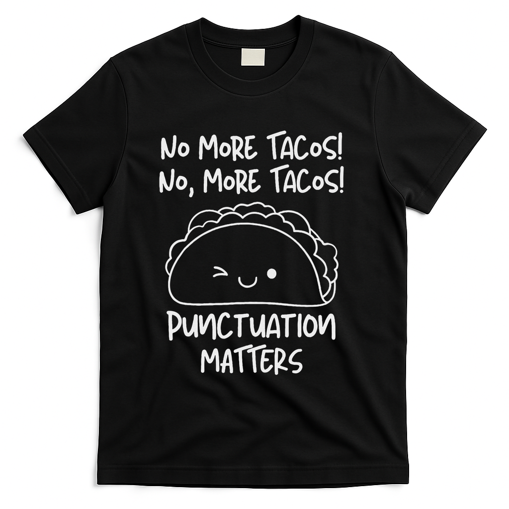No More Tacos Punctuation Matters Funny Taco English Teacher T-Shirt - Black
