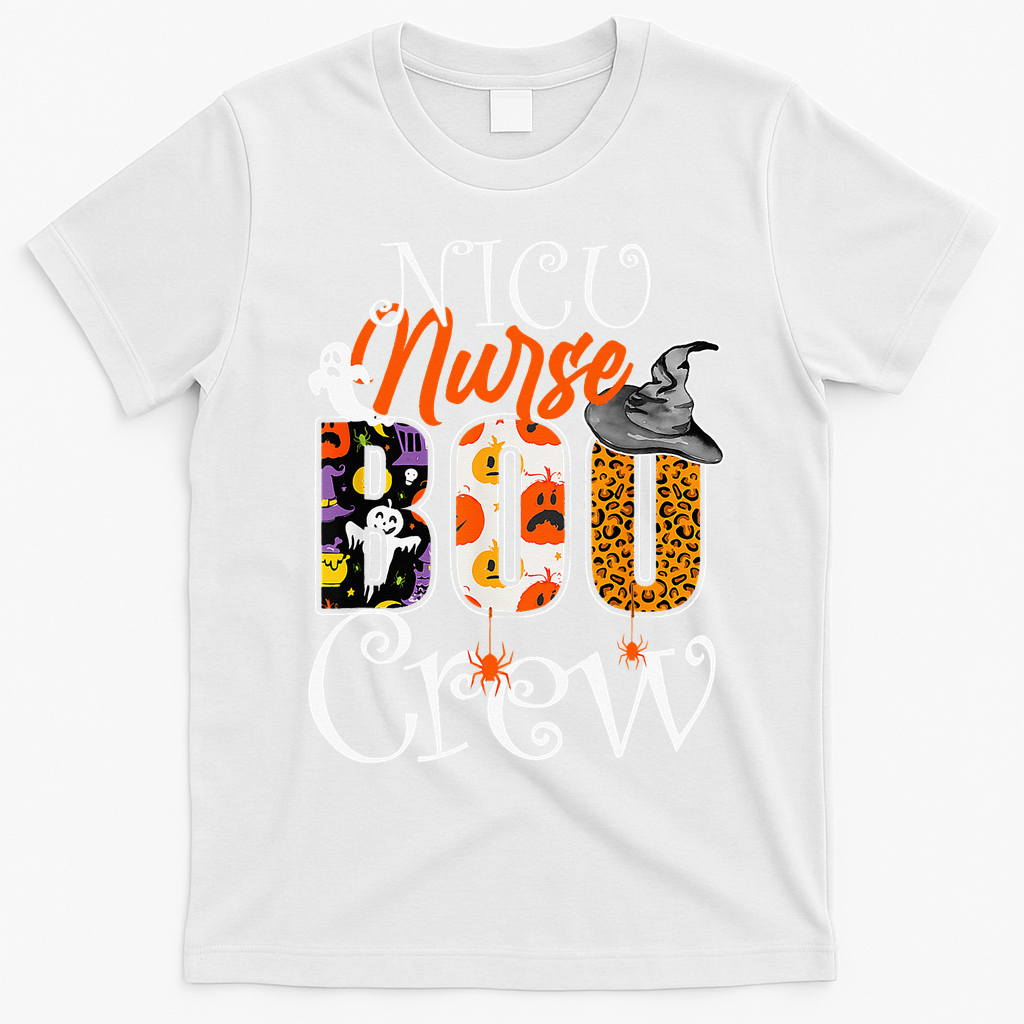 Nicu Nurse Boo Crew Funny Halloween Nicu Nurse Party Costume T-Shirt - White