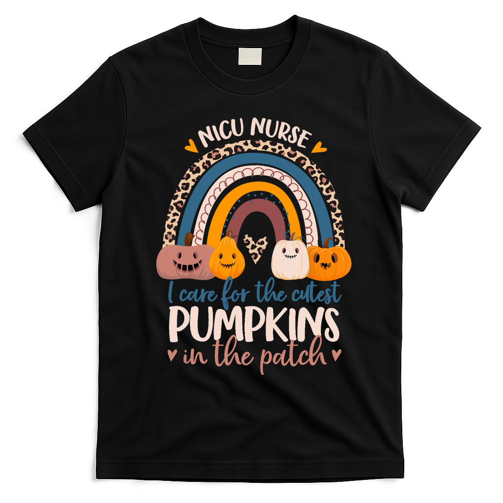 NICU Nurse Cutest Pumpkins In The Patch Rainbow Halloween RN T-Shirt - Black