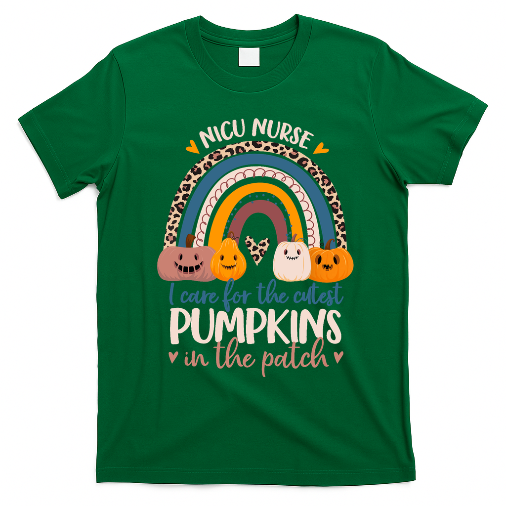 NICU Nurse Cutest Pumpkins In The Patch Rainbow Halloween RN T-Shirt - Irish Green