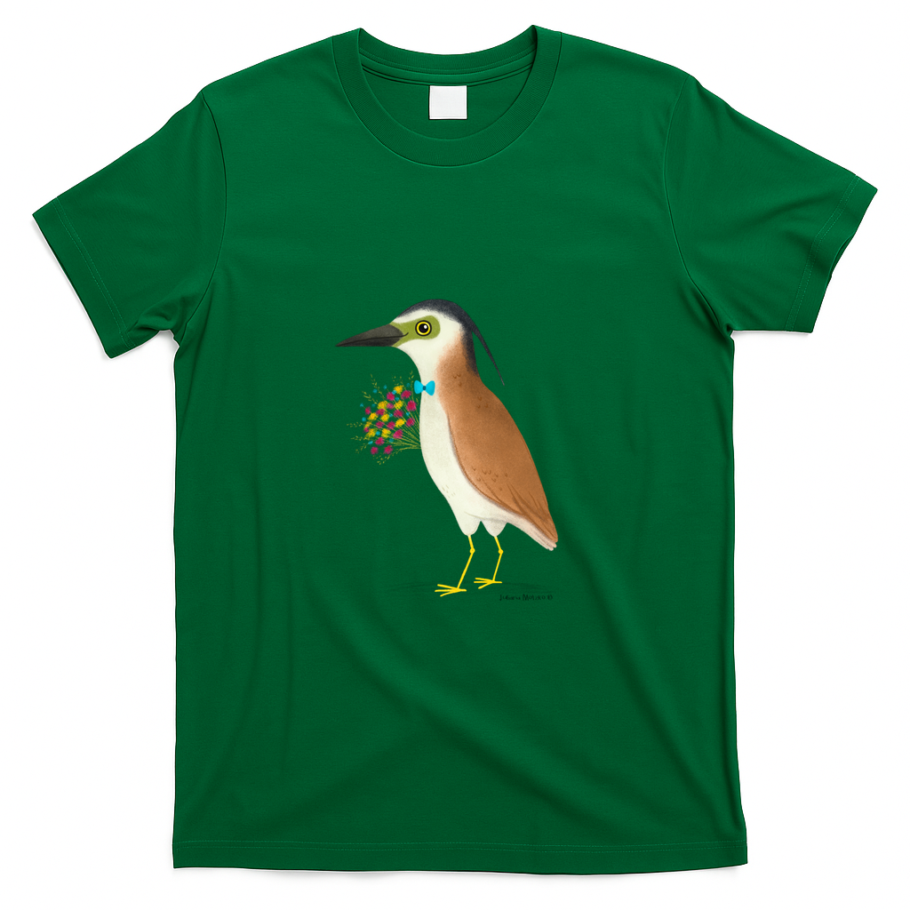 Nankeen Night Heron with floral bouquet - Green