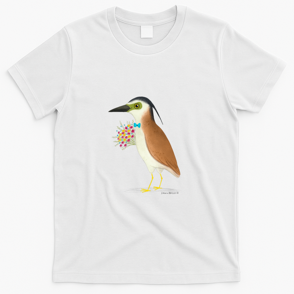 Nankeen Night Heron with floral bouquet - White