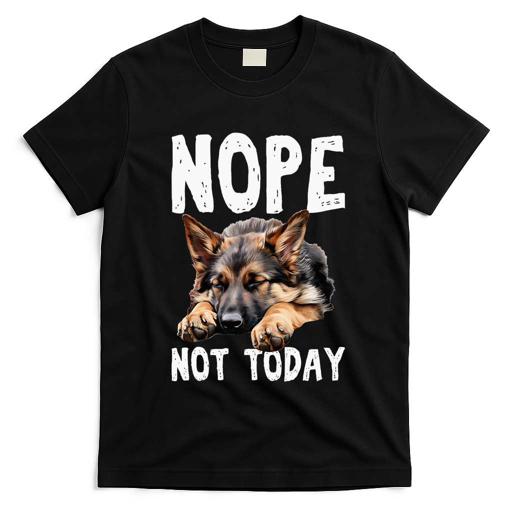 Nope Not Today Lazy Dog Funny German Shepherd T-Shirt - Black