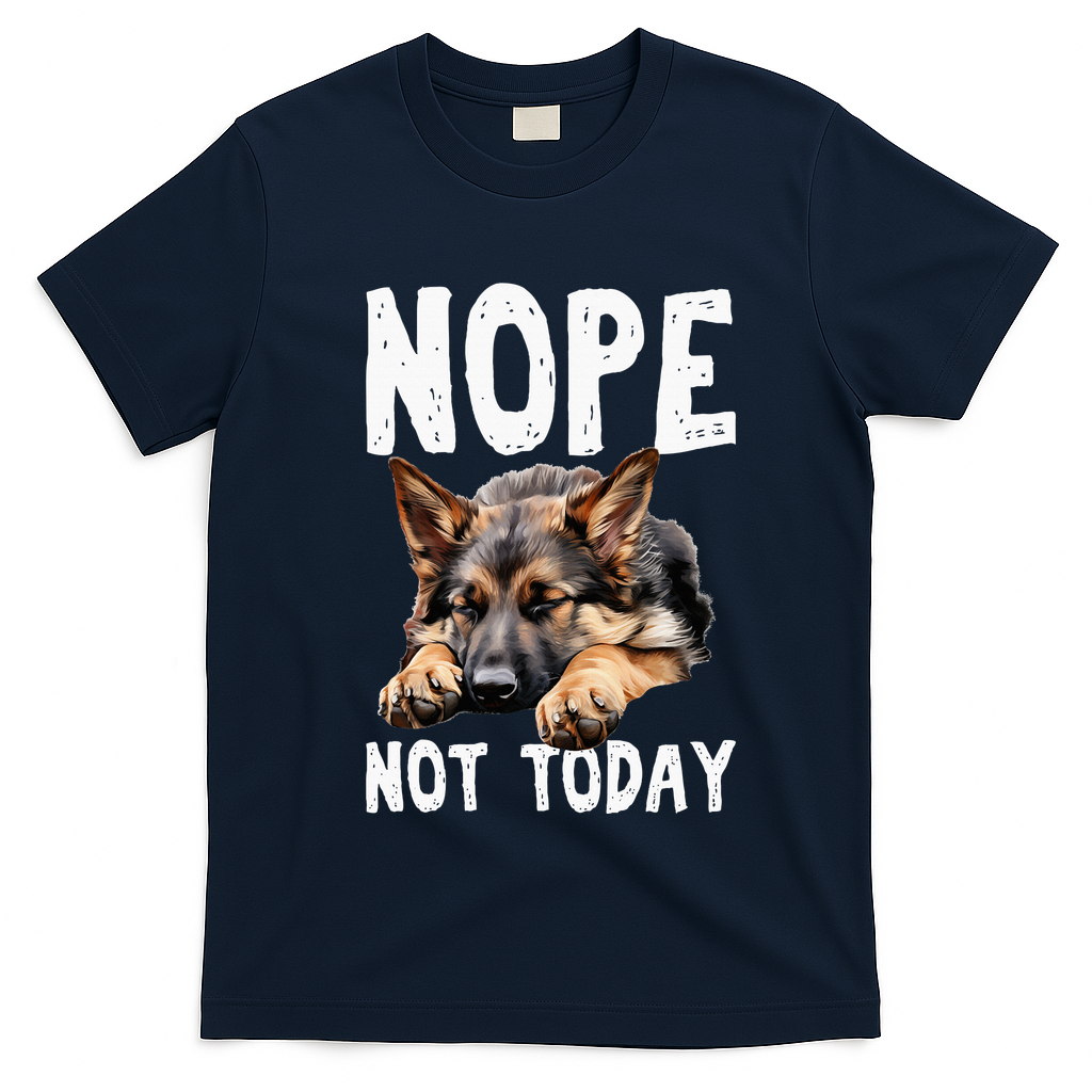 Nope Not Today Lazy Dog Funny German Shepherd T-Shirt - Navy Blue