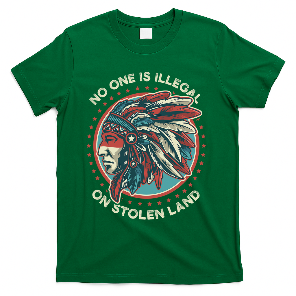 No One Is Illegal On Stolen Land Anti Trump Protest T-Shirt - Green
