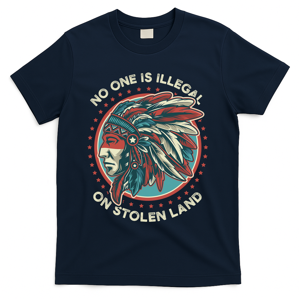 No One Is Illegal On Stolen Land Anti Trump Protest T-Shirt - Navy
