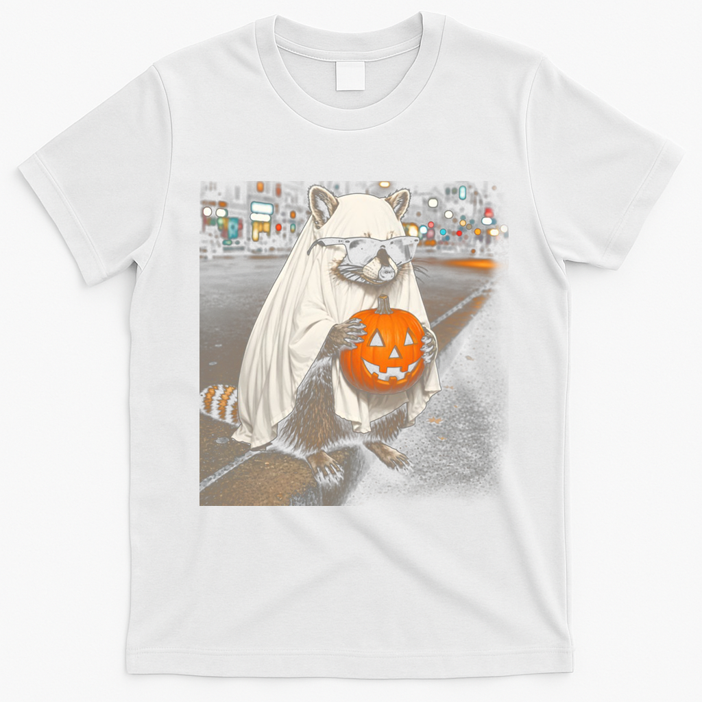 National Parks After Dark Halloween Raccoon T-Shirt - White