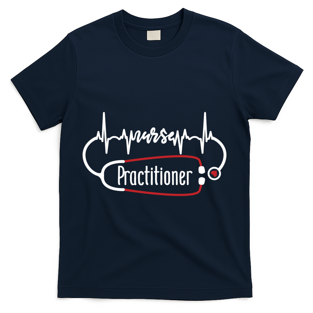 Nurse Practitioner Heartbeat Heart Stethoscope Nursing Gift T-Shirt - Navy