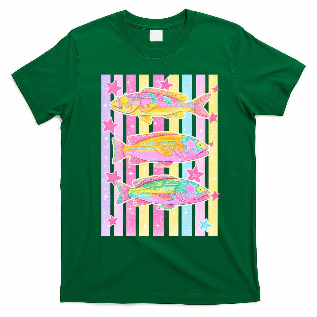 Neon Striped Fish Summer Beach Vibes T-Shirt - Irish Green