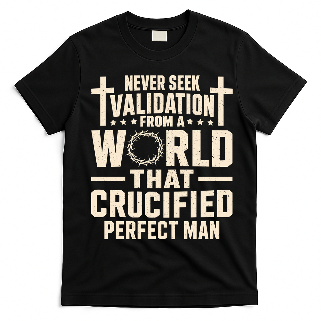 Never Seek Validation From A World That Crucified Perfect Man T-Shirt - Black