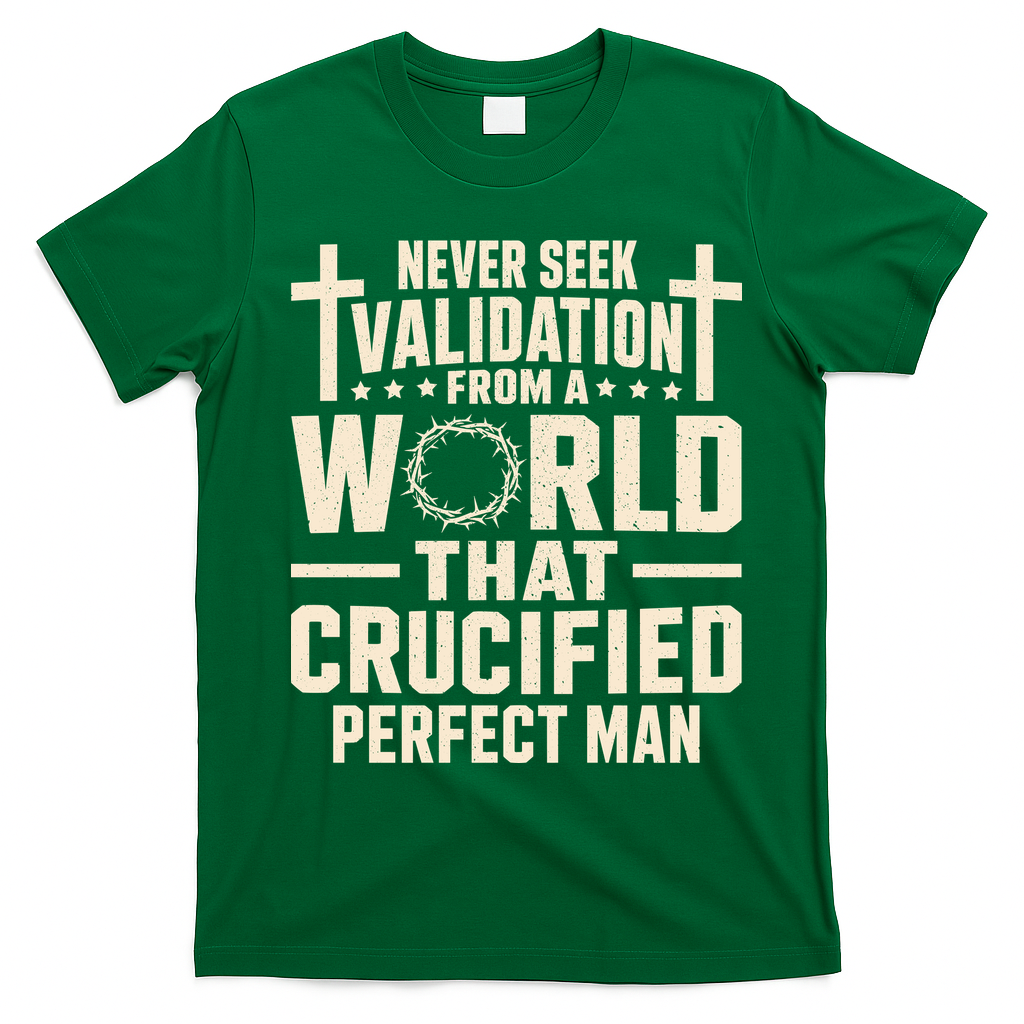 Never Seek Validation From A World That Crucified Perfect Man T-Shirt - Irish Green