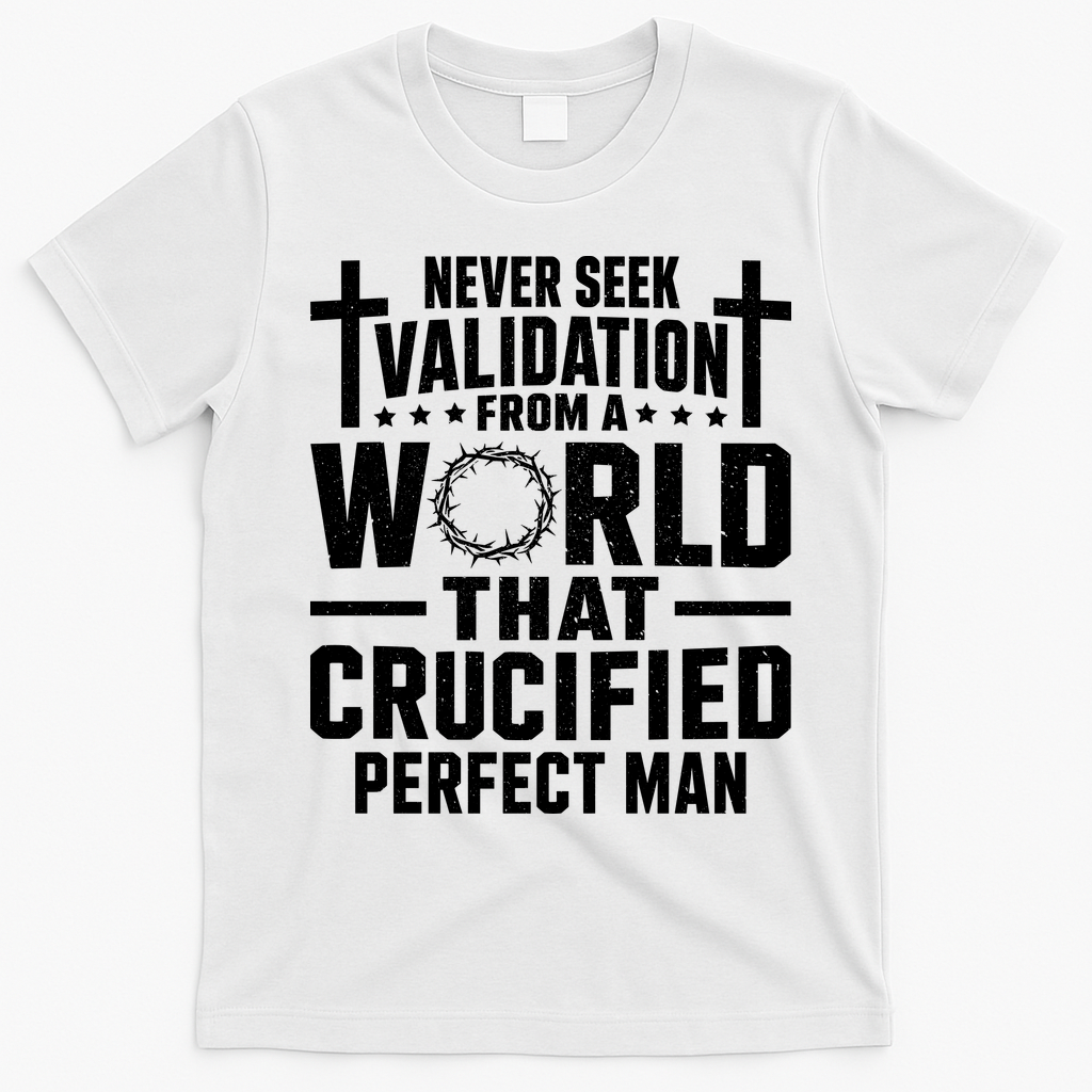 Never Seek Validation From A World That Crucified Perfect Man T-Shirt - White